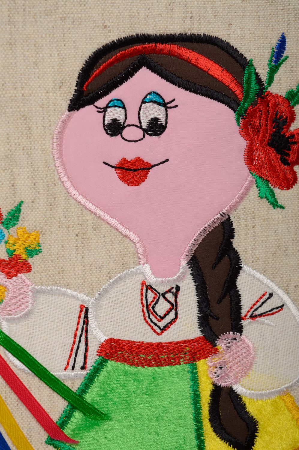 Handmade linen children's bib with embroidery for girls photo 2