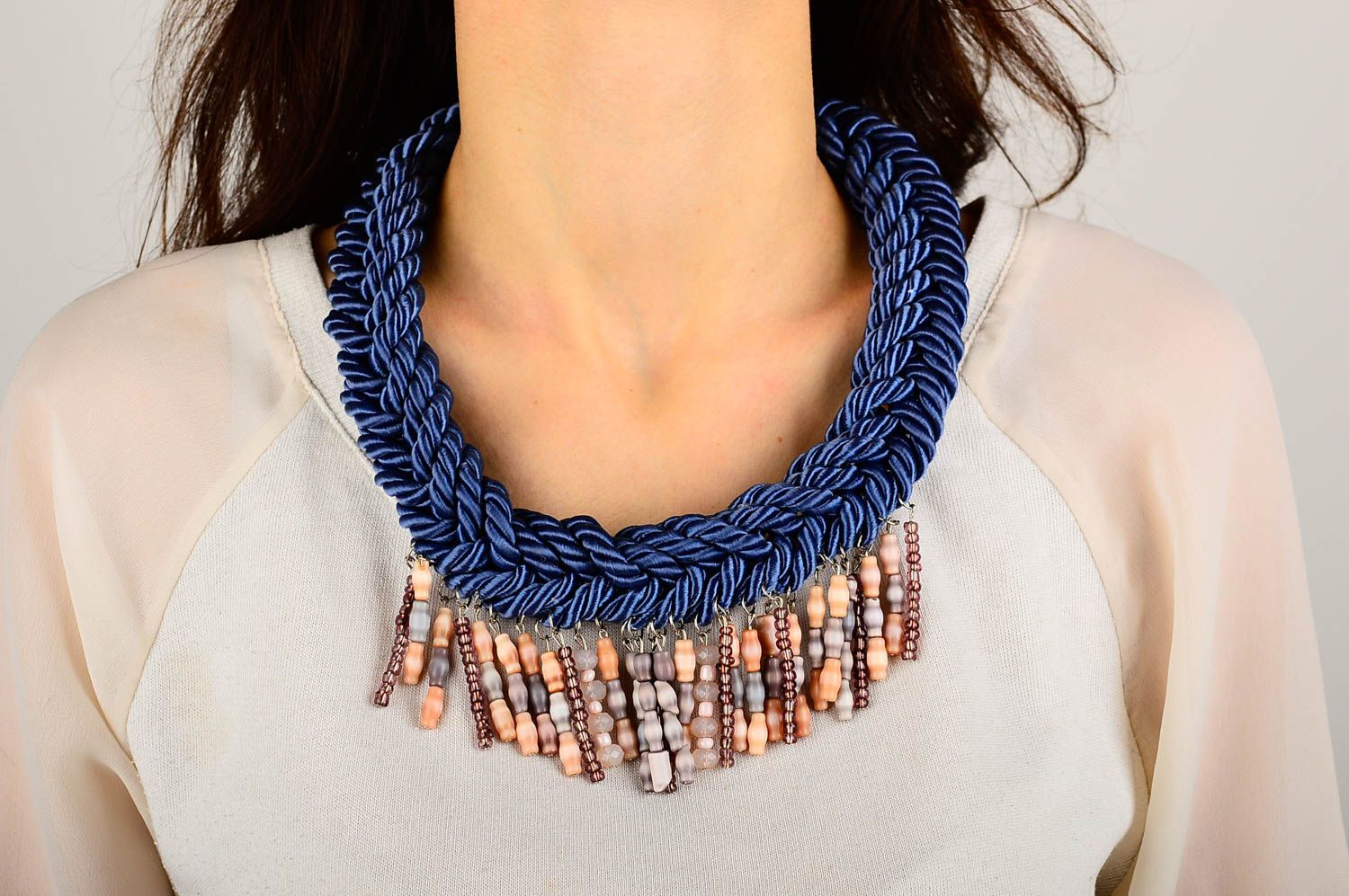 Handmade textile necklace elegant beaded necklace stylish cute jewelry photo 1