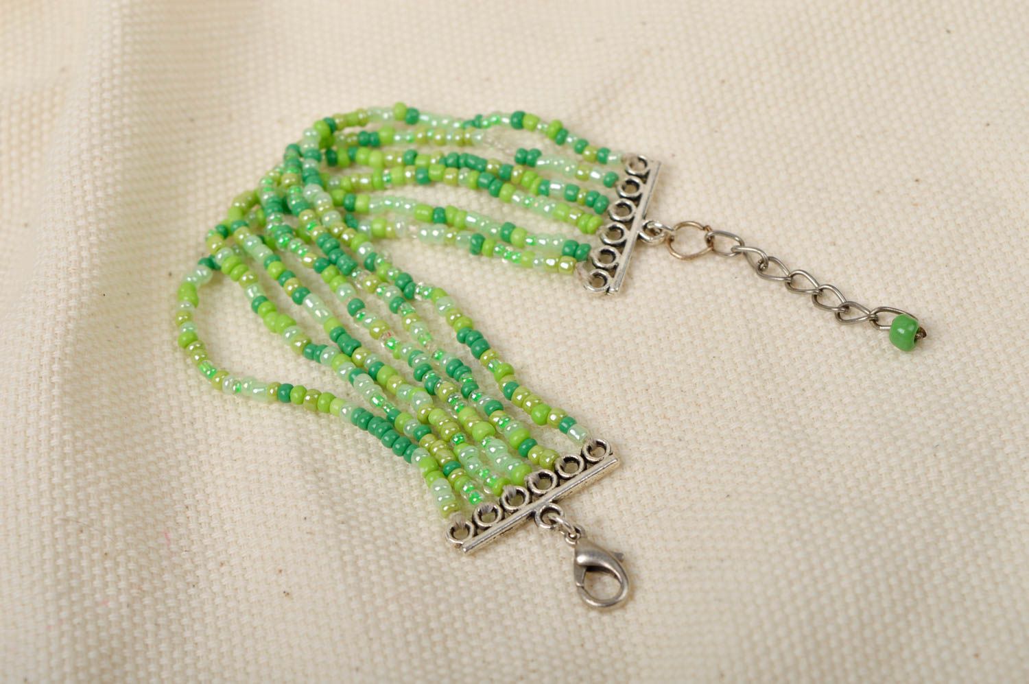 Bracelet multirang vert large Bijou fait main perles rocaille Cadeau pour femme photo 1