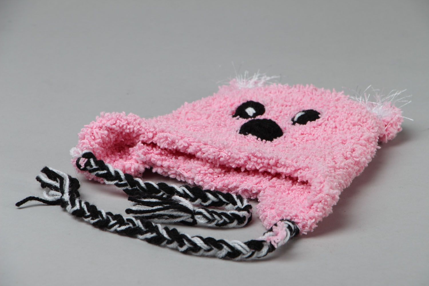 Bonnet tricoté rose pour enfant fait main photo 2