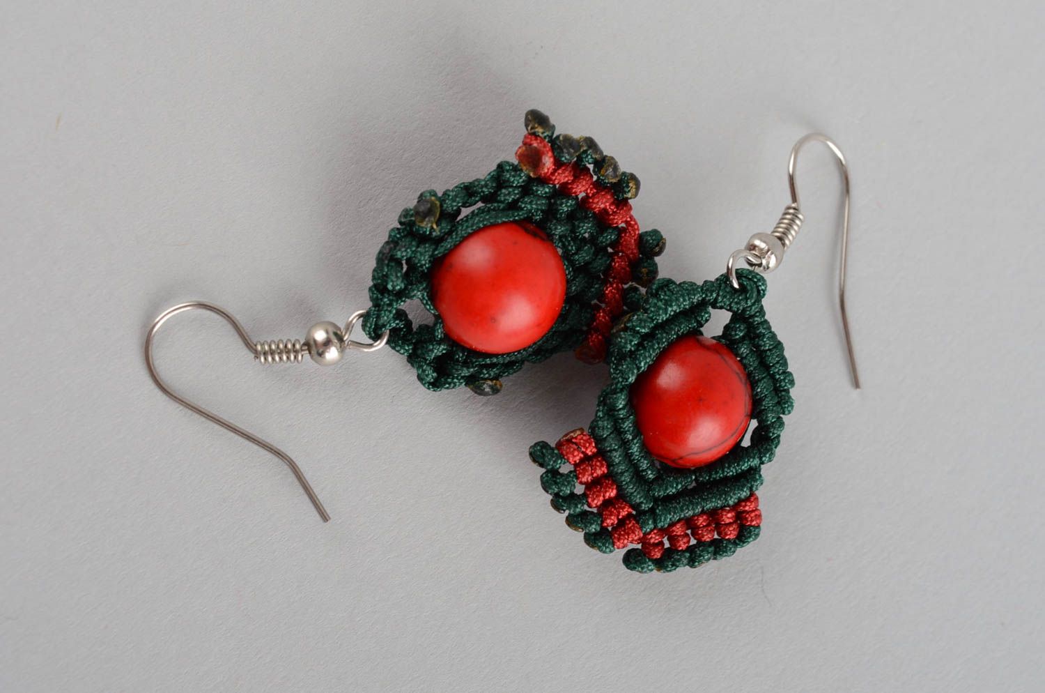 Knitted earrings unusual accessories handmade jewelry stone earrings gift ideas photo 3