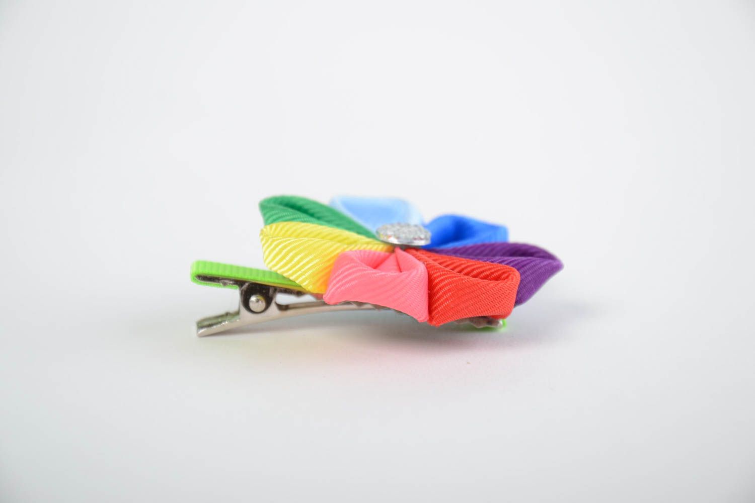 Beautiful bright colorful handmade children's ribbon flower hair clip photo 4