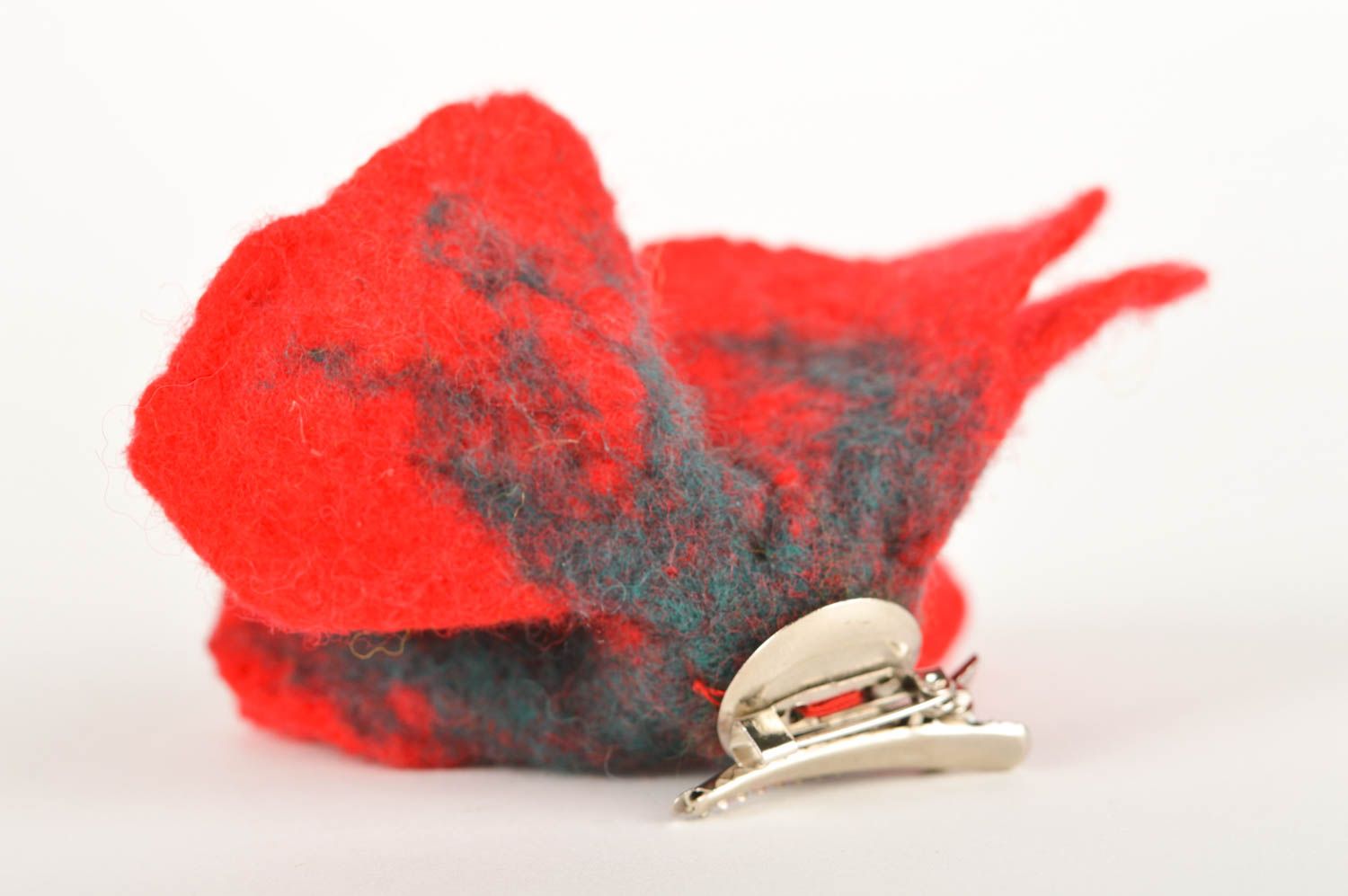 Broche fleur rouge Bijou fait main en laine feutrée Cadeau femme Coquelicot photo 5