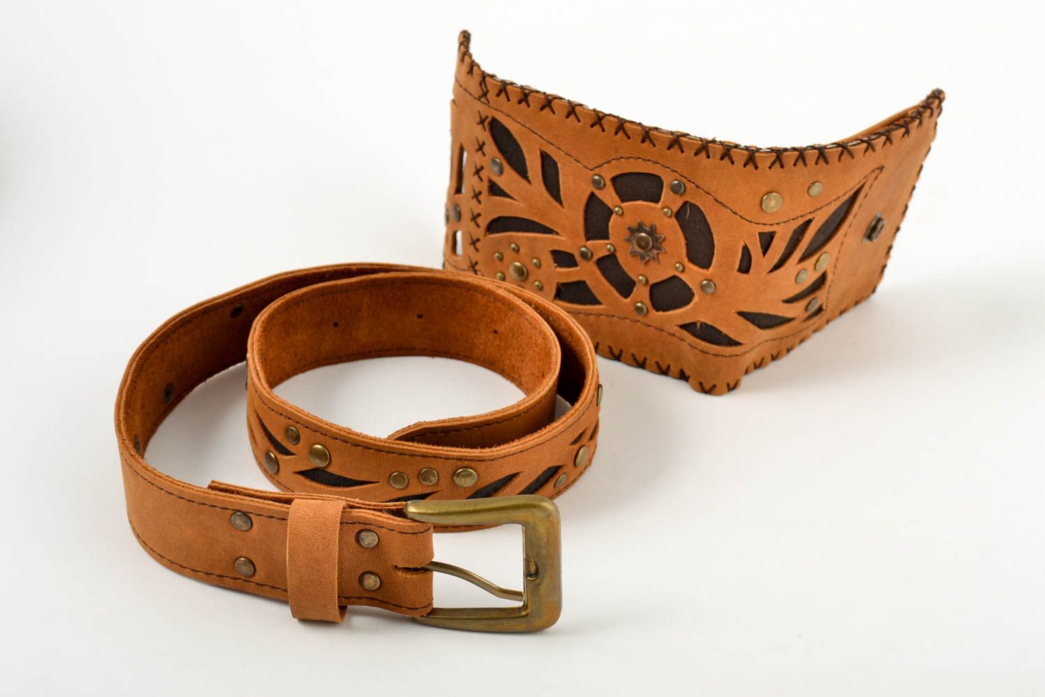 Cinturón de hombres y cartera de cuero artesanales accesorios de moda masculina foto 2