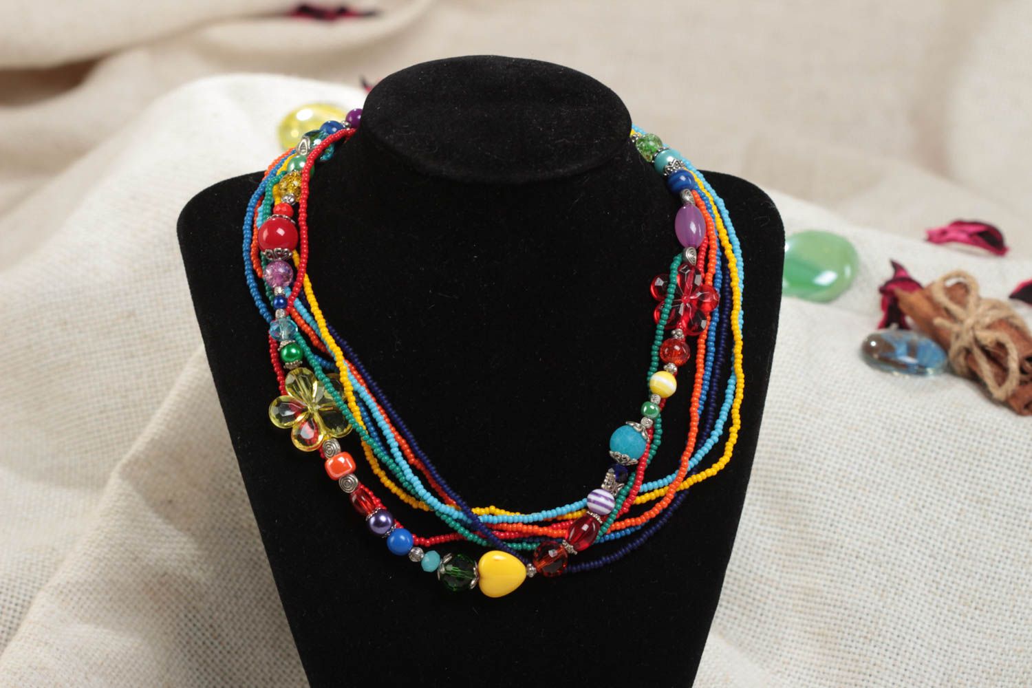 Beautiful handmade children's beaded necklace with glass and plastic beads photo 1