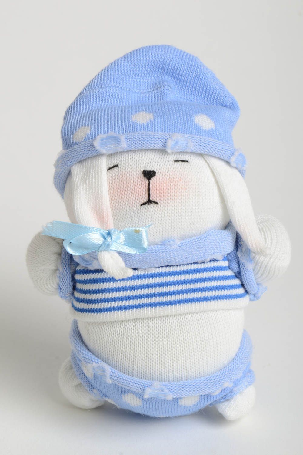 Игрушка заяц ручной работы авторская игрушка стильный подарок ребенку в голубом  фото 2