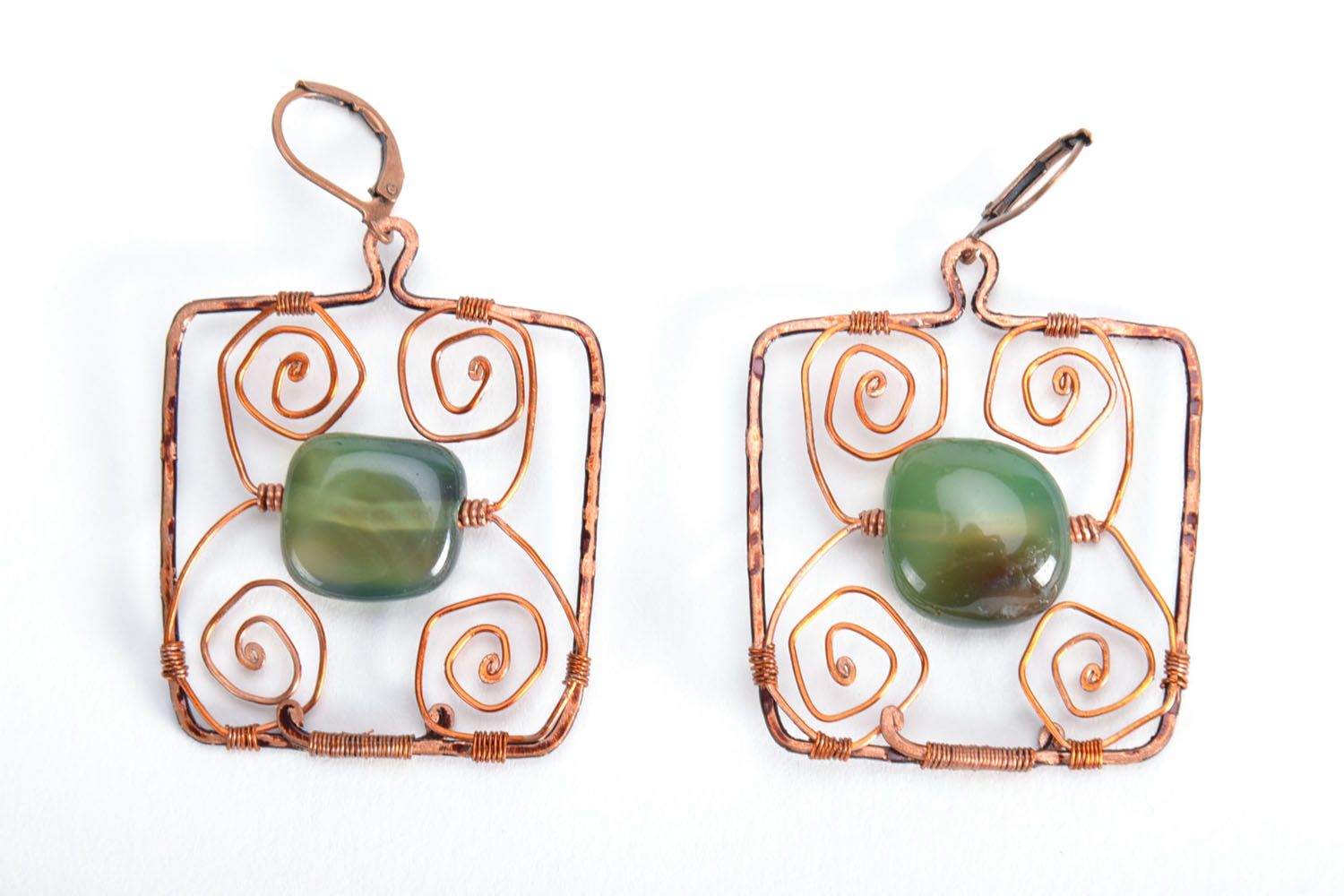 Copper earrings with agate Beetles photo 5