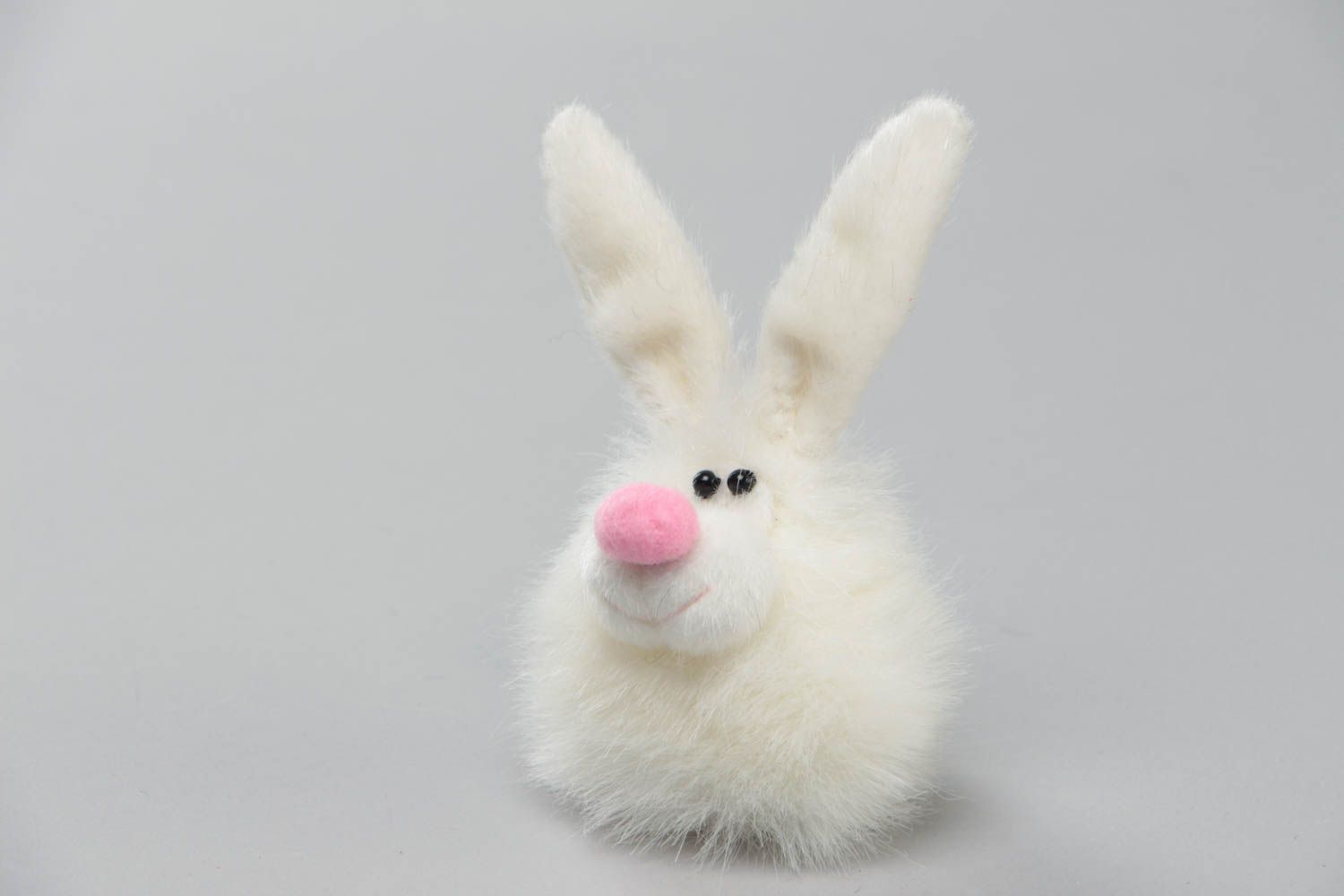 Handmade small faux fur soft toy animal finger puppet white fluffy rabbit photo 2