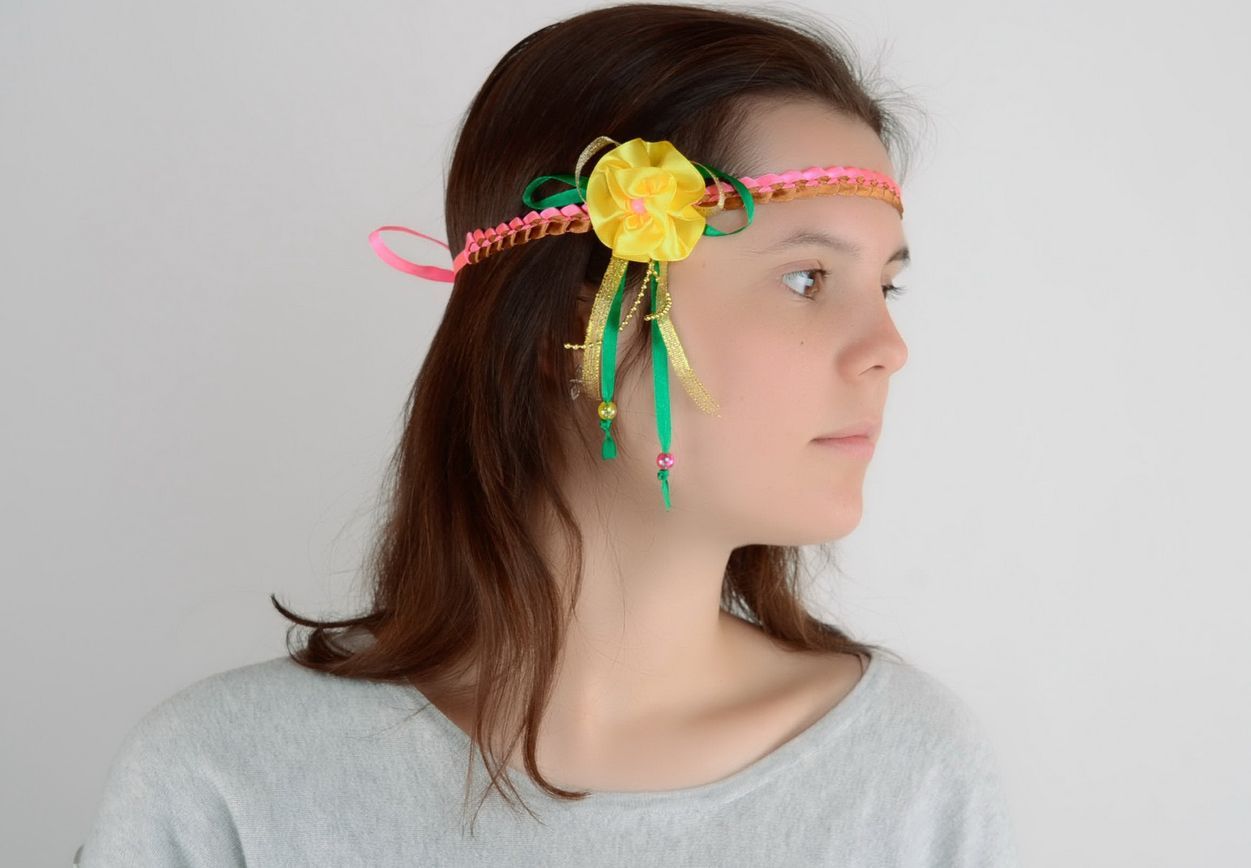 Headband with yellow flower  photo 1