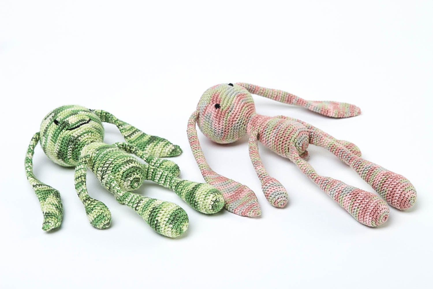 Handmade designer cute toys 2 stylish crocheted toys green lovely rabbits photo 2