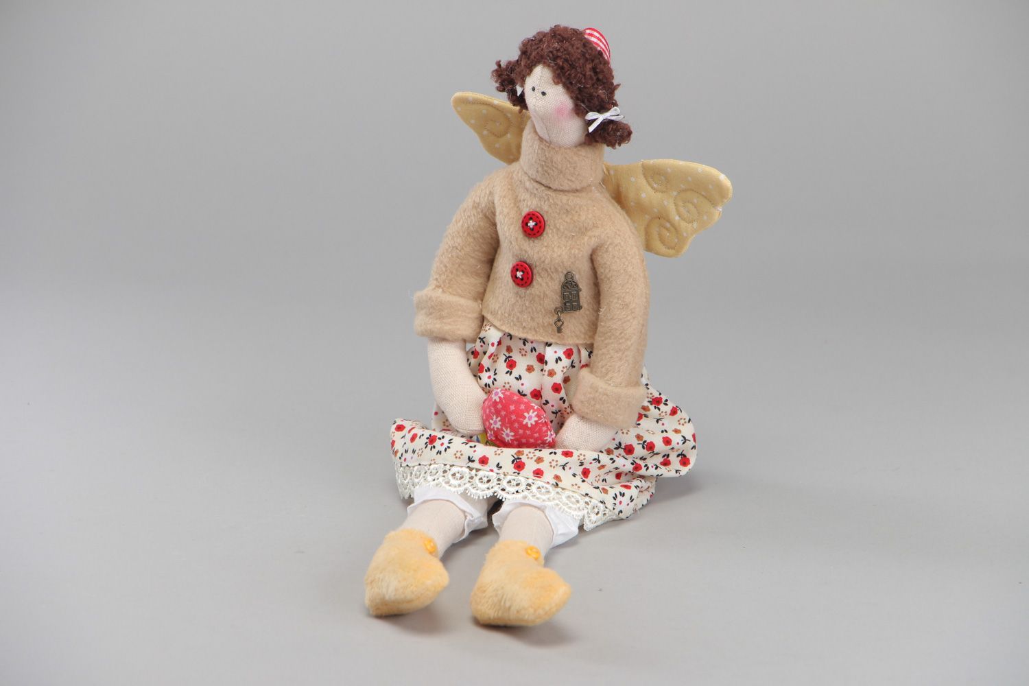 Belle poupée en tissu de coton naturel faite main Ange de confort domiciliaire photo 1