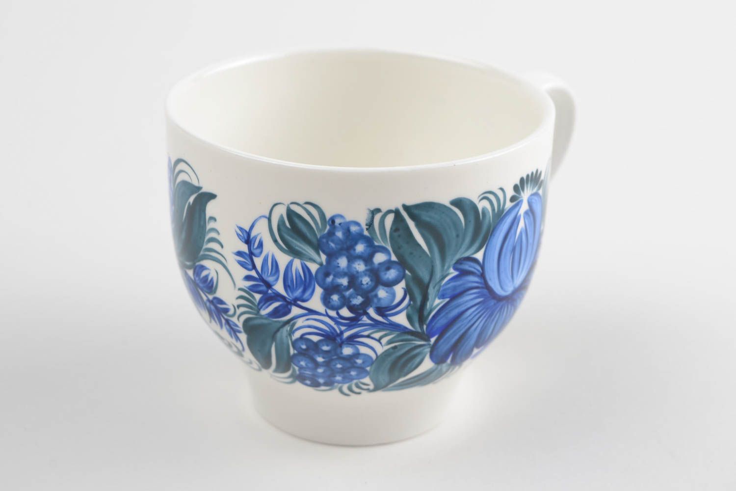 6 oz ceramic porcelain white and blue cup with handle and flower pattern photo 5