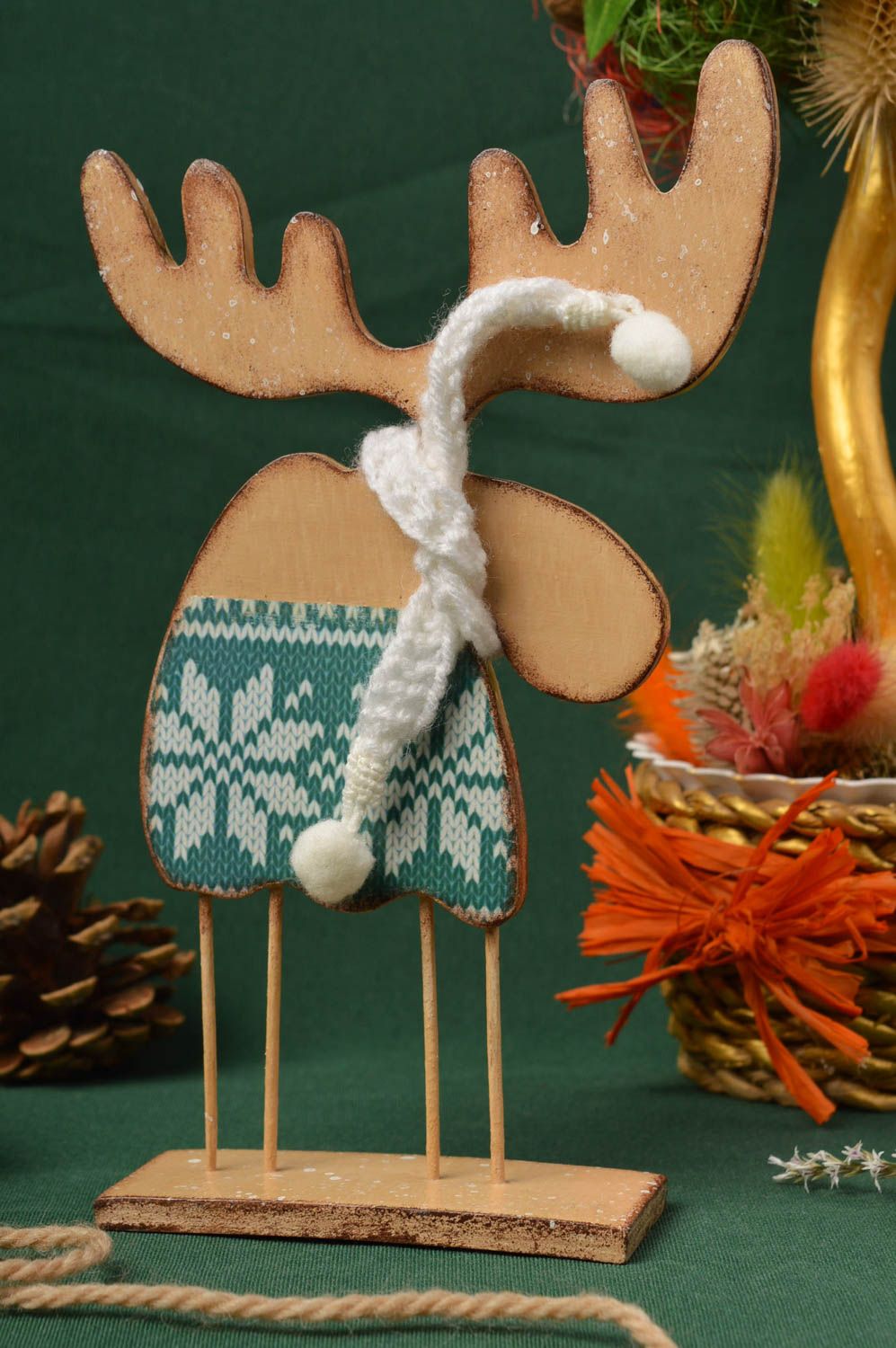 Figura decorativa hecha a mano de madera decoración de Navidad arreglo navideño foto 1