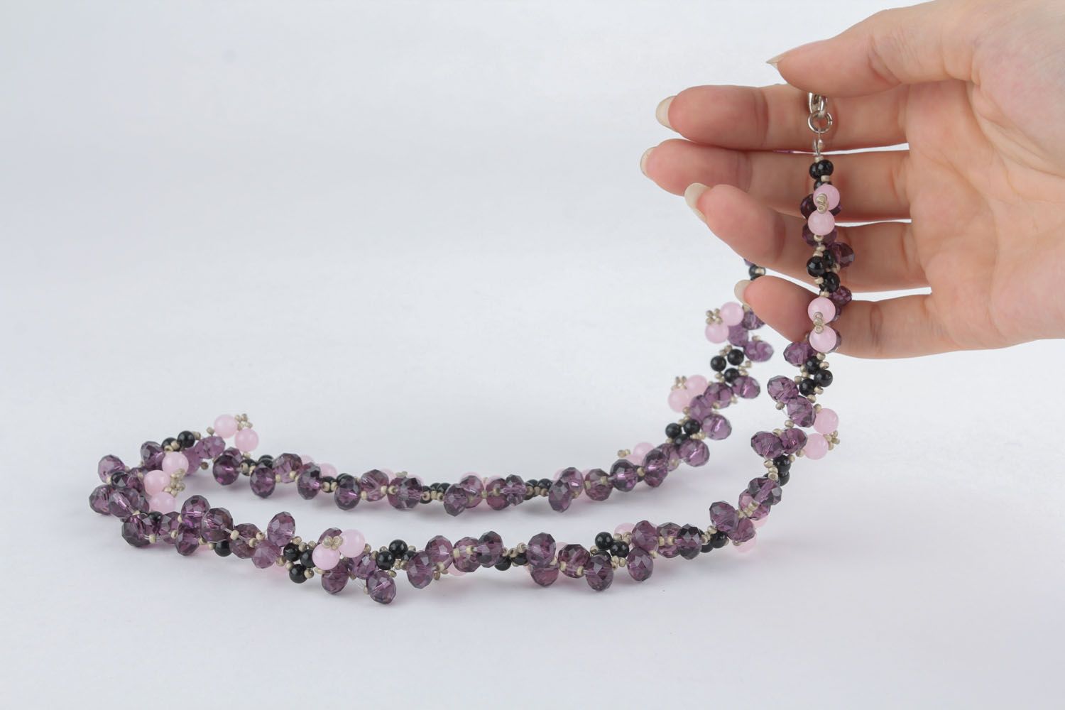Unusual necklace made of rose quartz and agate photo 5