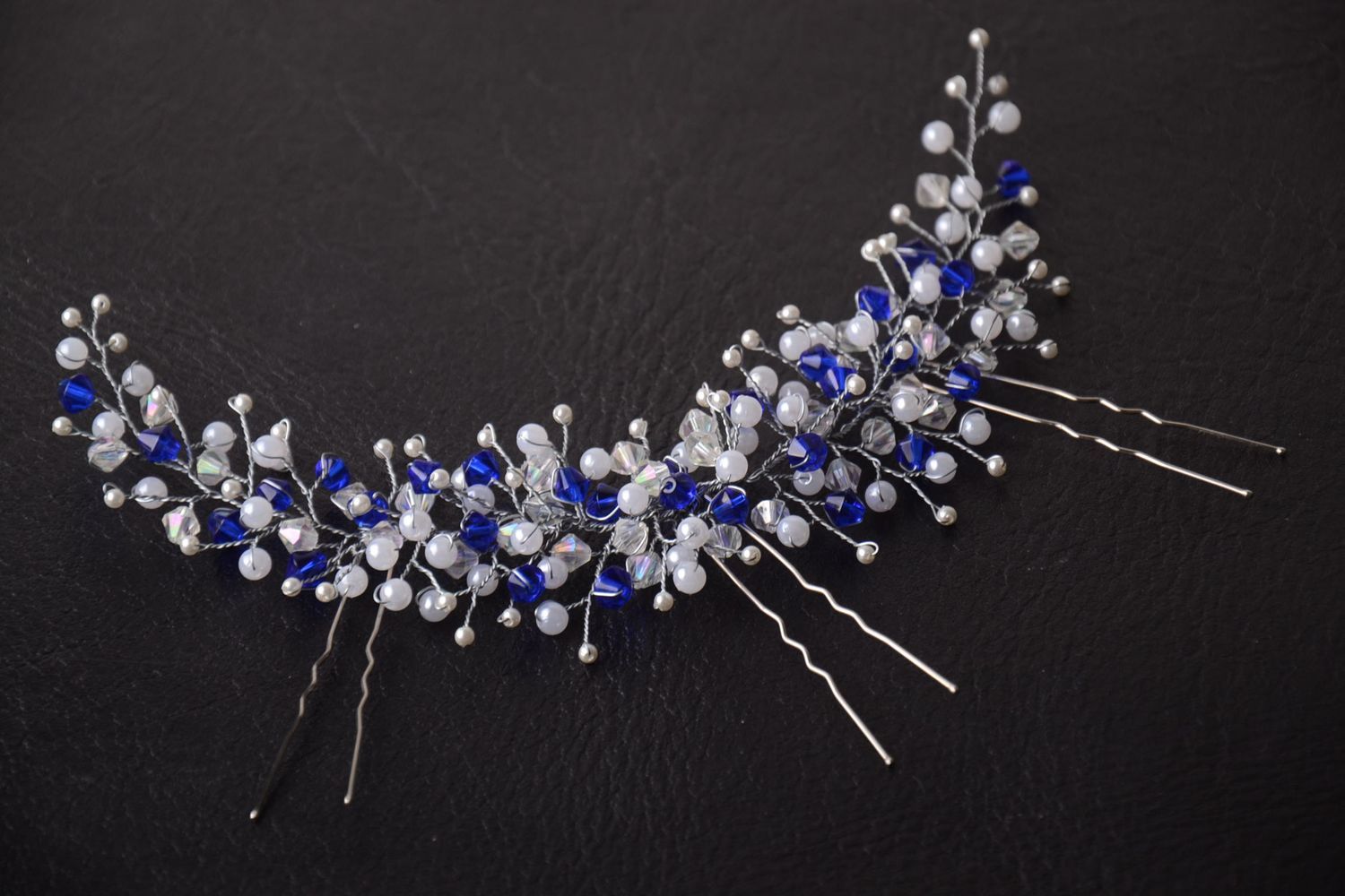 Handmade stylish hair pin unusual beautiful accessory elegant beaded hair pin photo 1