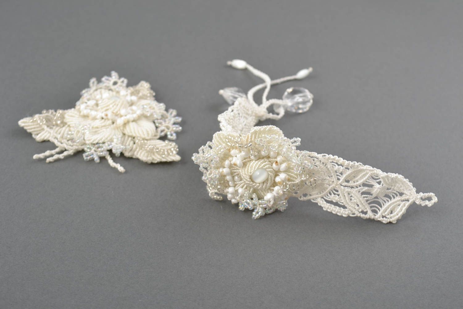 Fleur pour bijoux Bracelet macramé faits main blancs tressés Cadeau femme photo 4