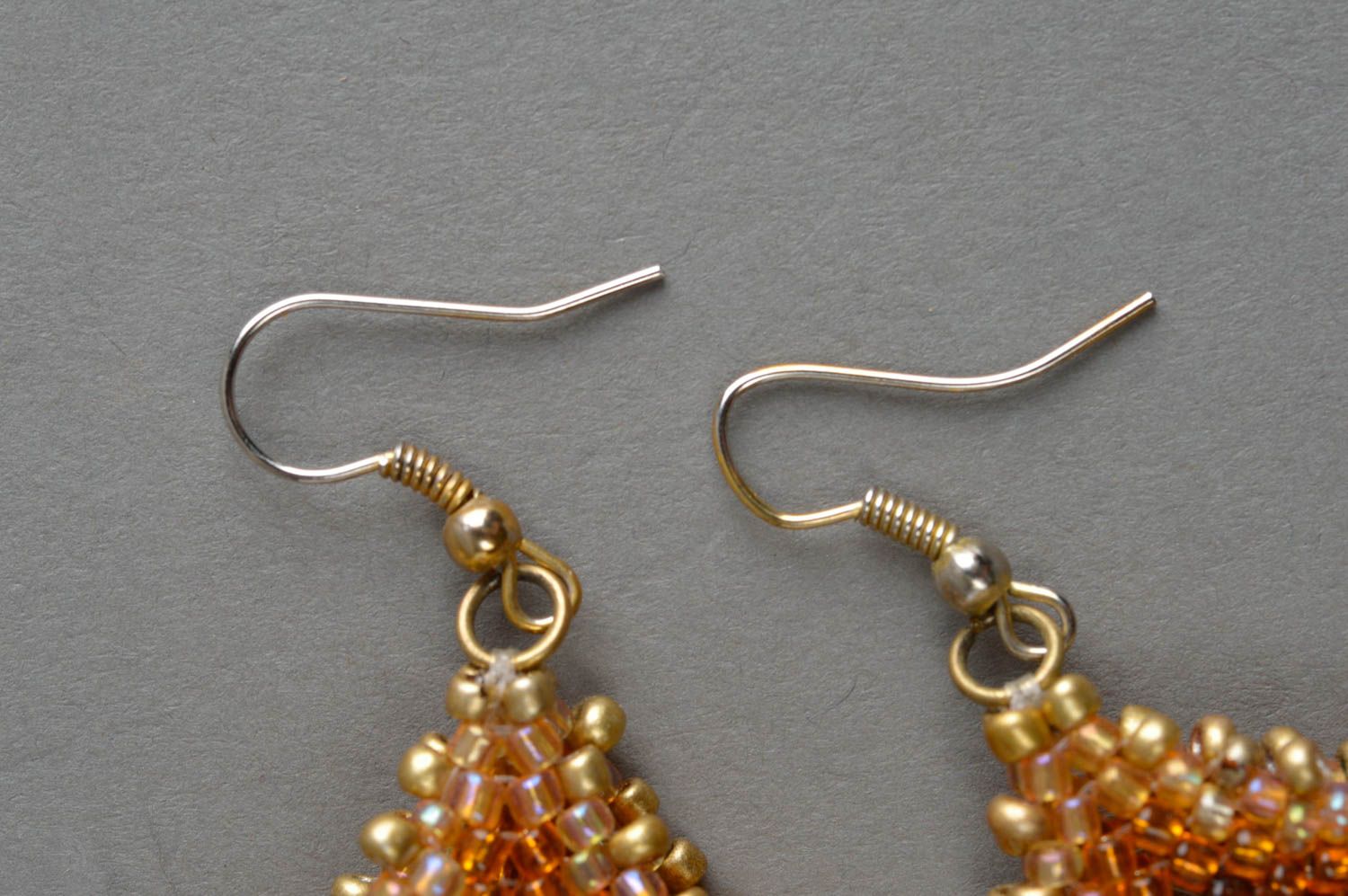 Boucles d'oreilles dorées en perles de rocaille faites main losanges femme photo 4