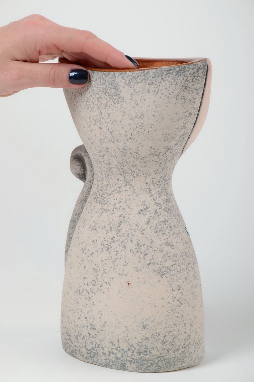 Dekorative Vase aus Ton für Tischdeko mit Bemalung Katze Künstler Handarbeit foto 5