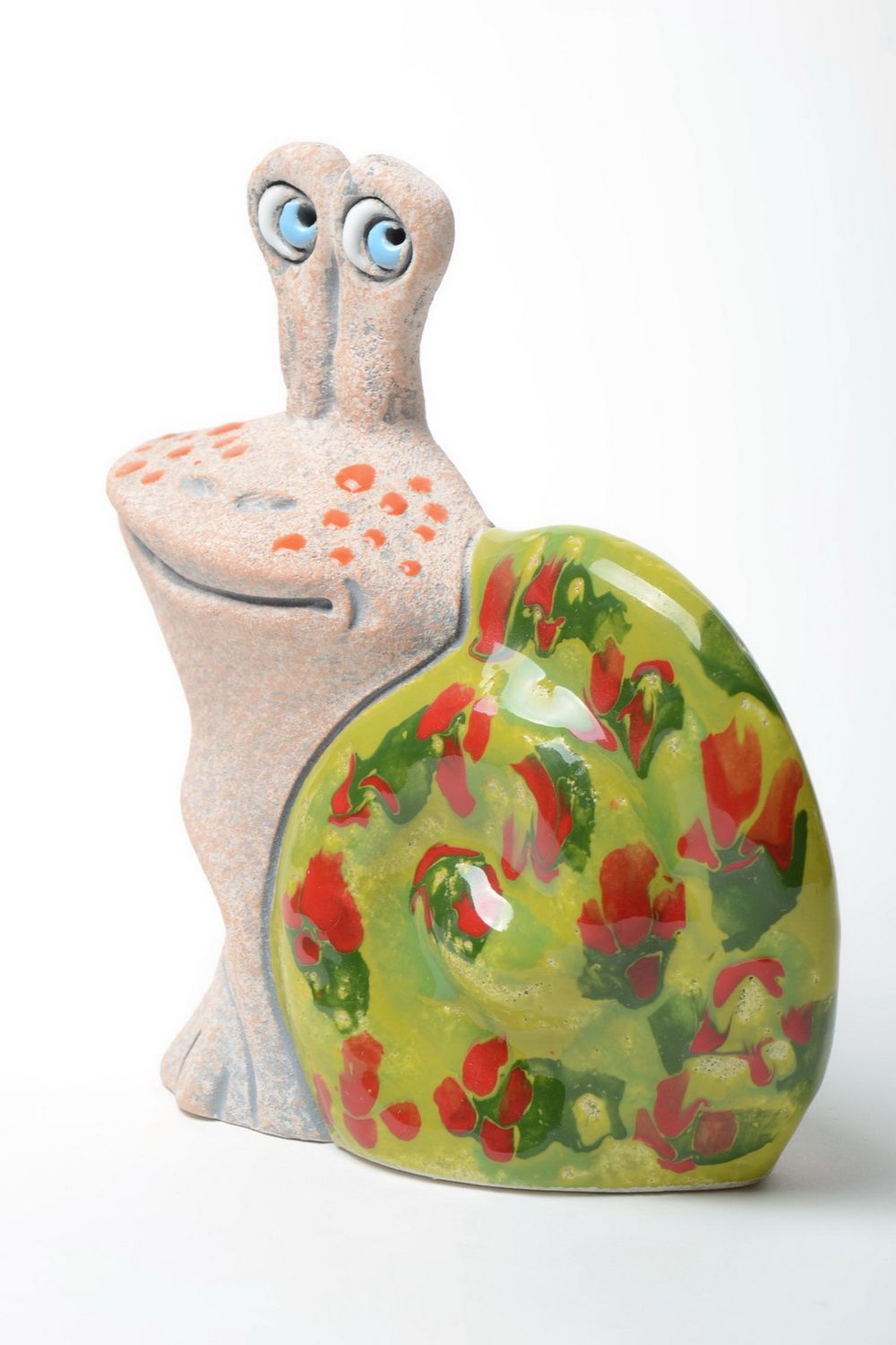 Keramik Sparbüchse Schnecke grün mit Pigmenten Bemalung Künstler Handarbeit foto 5
