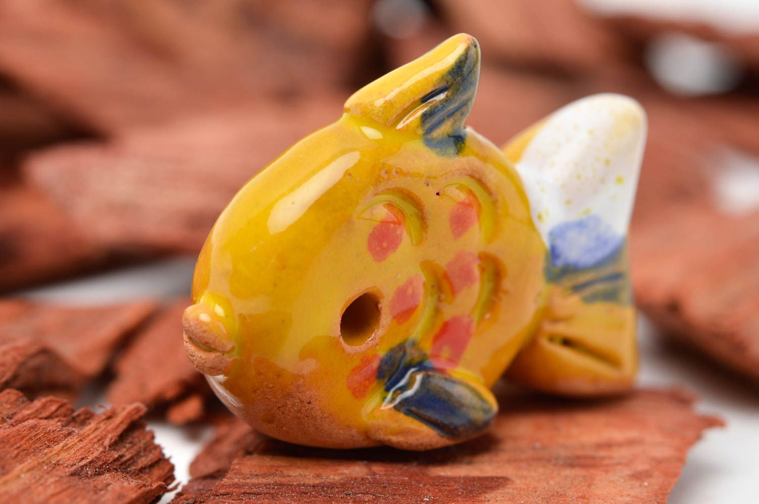 Figurine poisson Suspension décorative fait main jaune céramique Décor intérieur photo 1