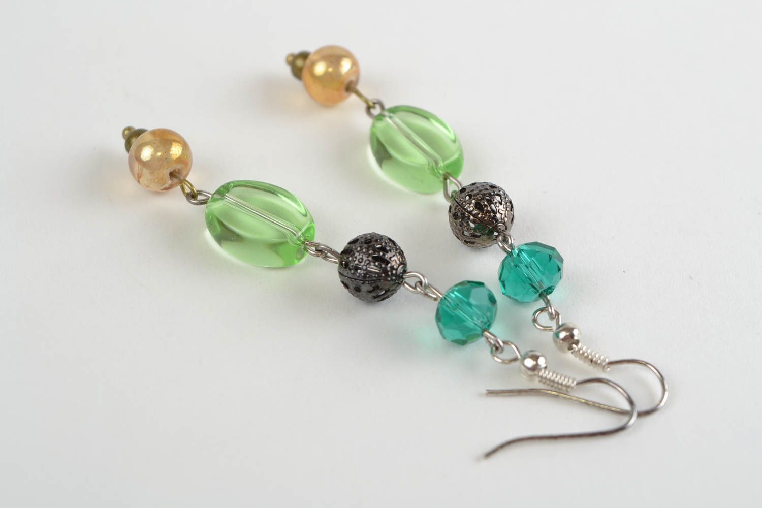 Unusual beautiful handmade designer long glass bead earrings photo 4