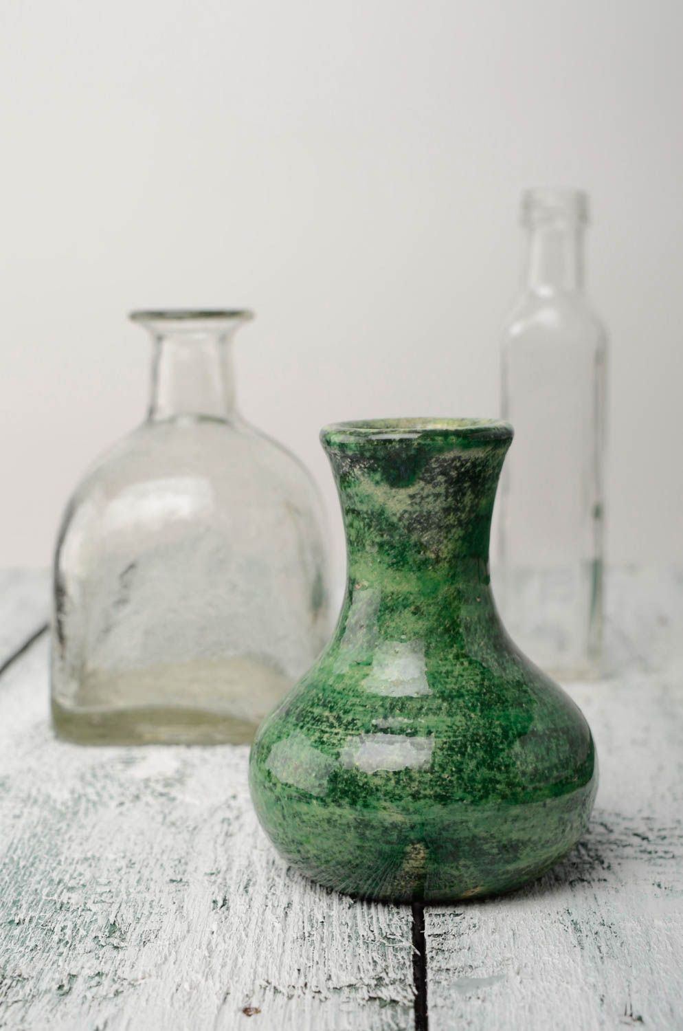 5 inches green color ceramic vase or wine carafe 0,9 lb photo 6