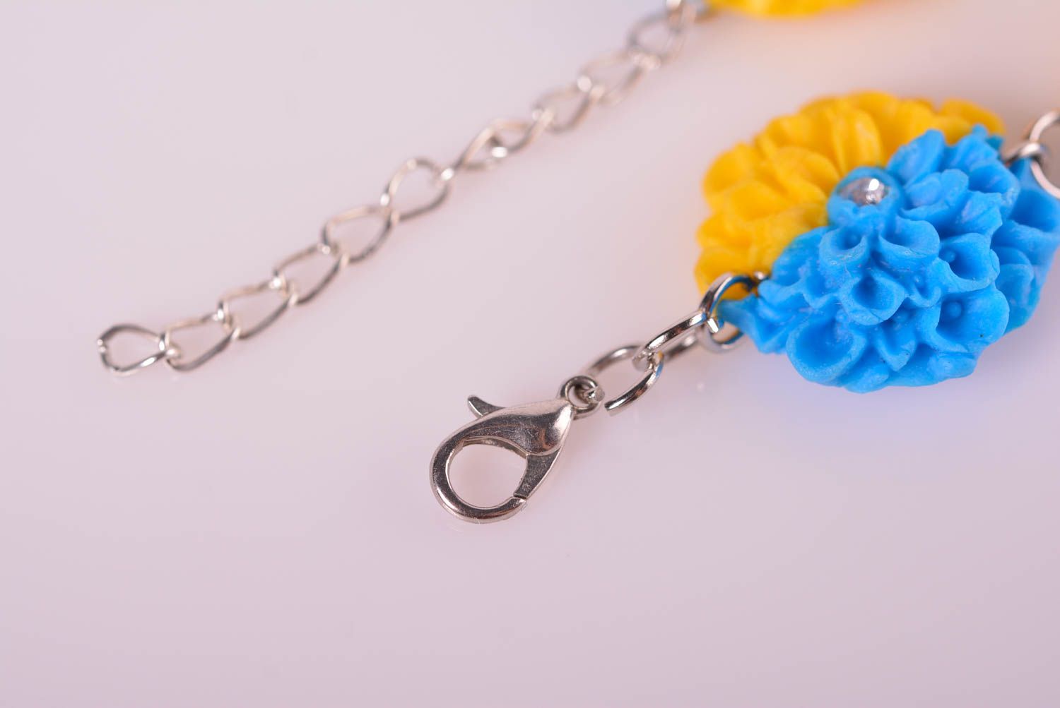Chain clay yellow and blue flowers bracelet for women photo 6