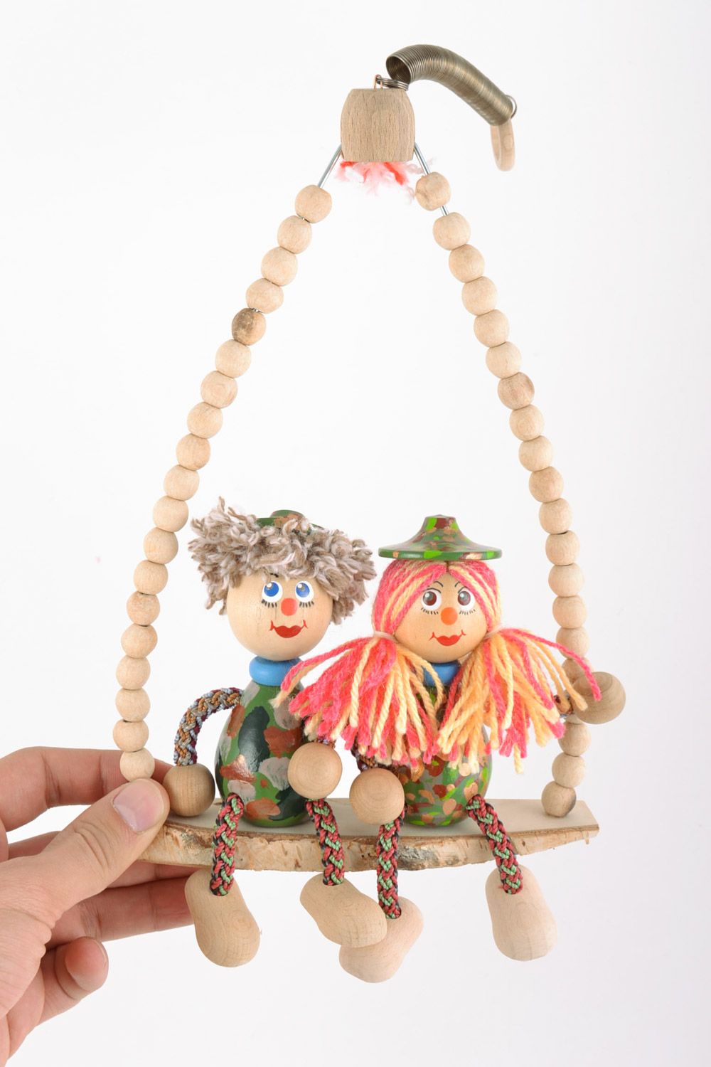 Beautiful children's handmade wooden eco toy with spring Couple photo 2