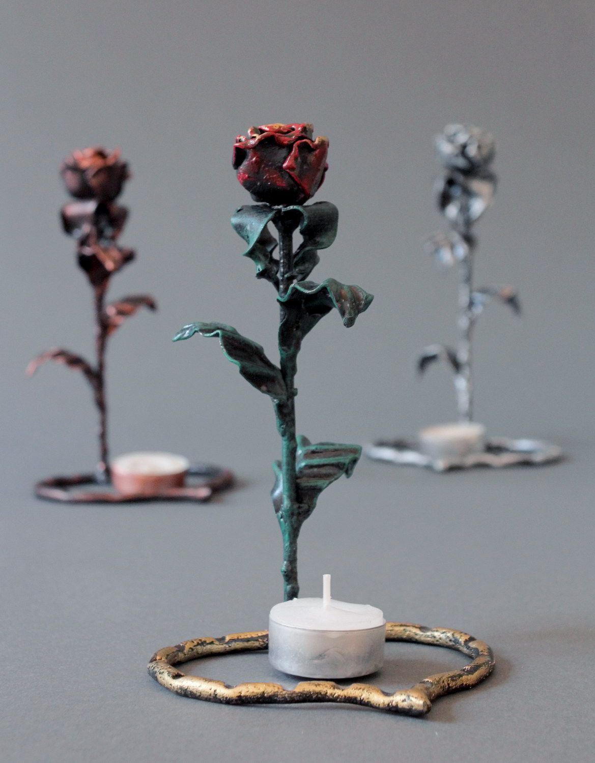 Bougeoir forgé de métal Rose avec coeur  photo 4