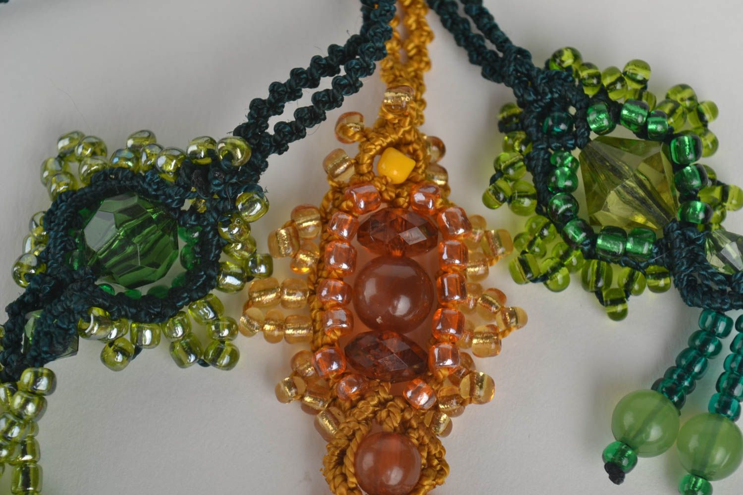 Handmade set of jewelry unique accessories macrame technique necklaces photo 3