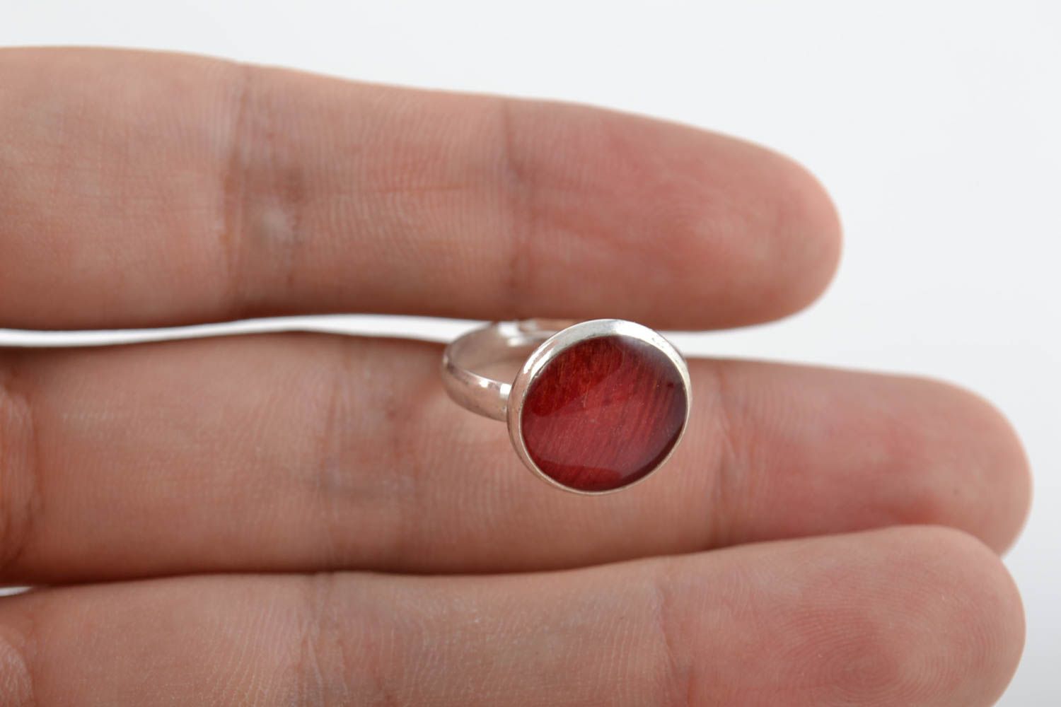 Handmade small jewelry ring with metal basis of adjustable size with epoxy resin photo 5