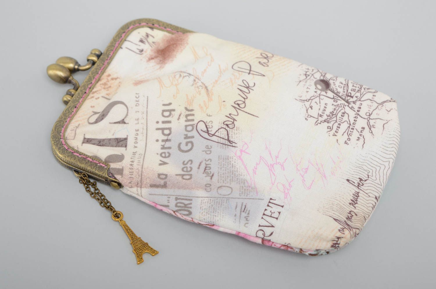 Porte-monnaie avec fermoir boules pour femme fillette fait main en tissu Paris photo 1