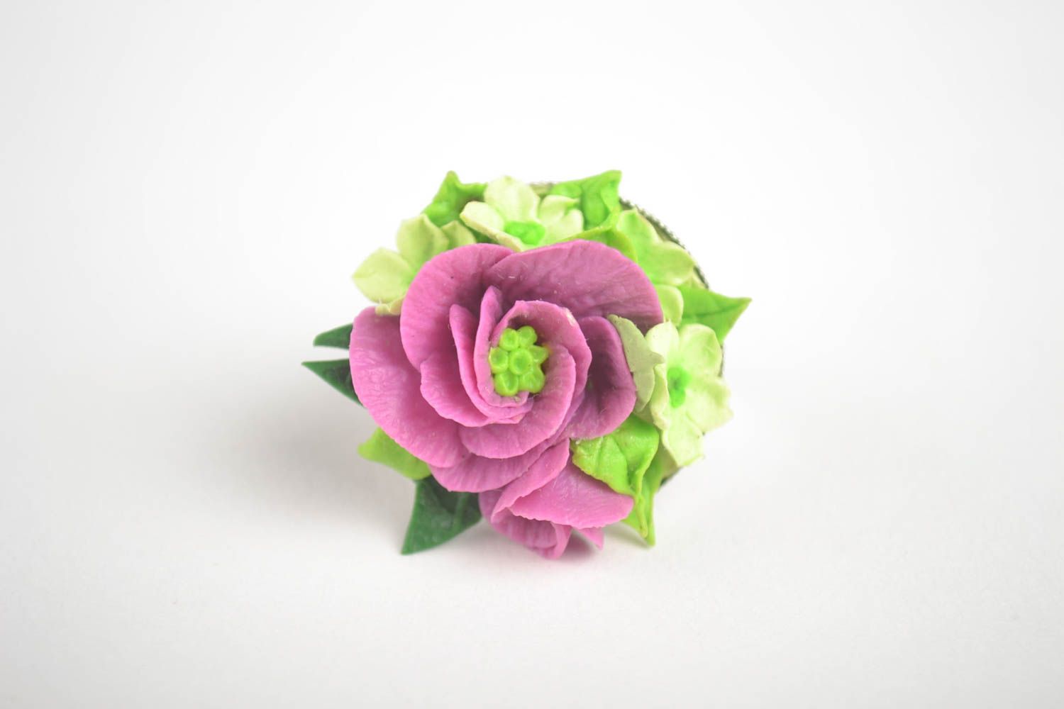 Bague fleur violette Bijou fait main en porcelaine froide et métal Cadeau femme photo 5