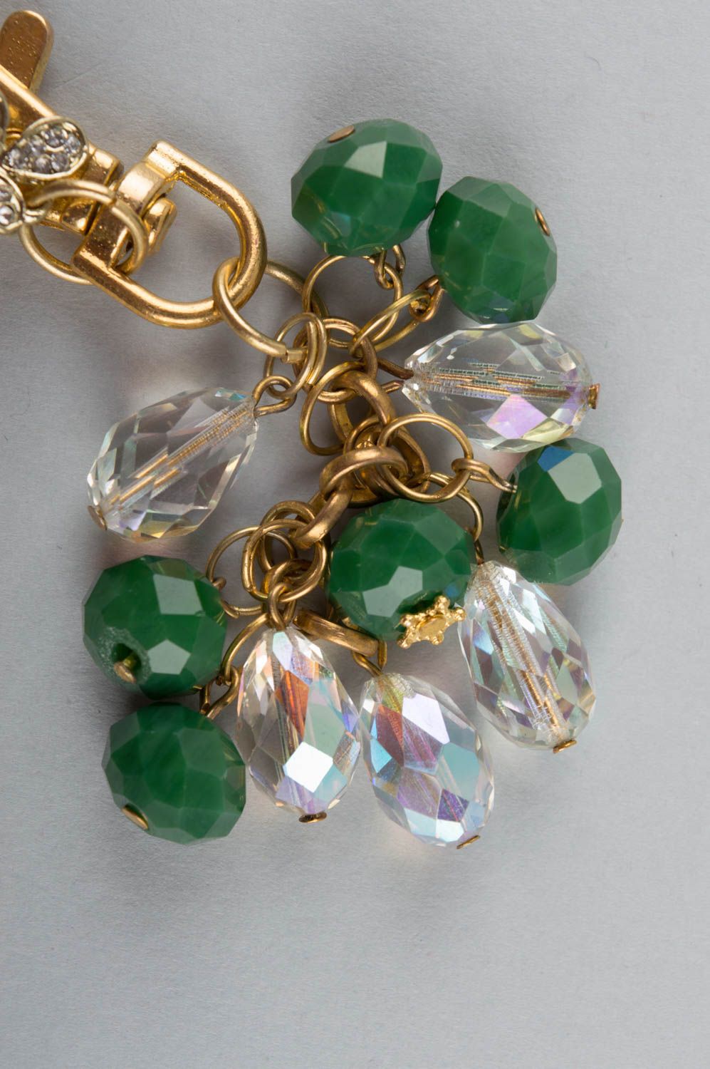 Porte-clés en perles de verre et fourniture en laiton fait main vert accessoire photo 5