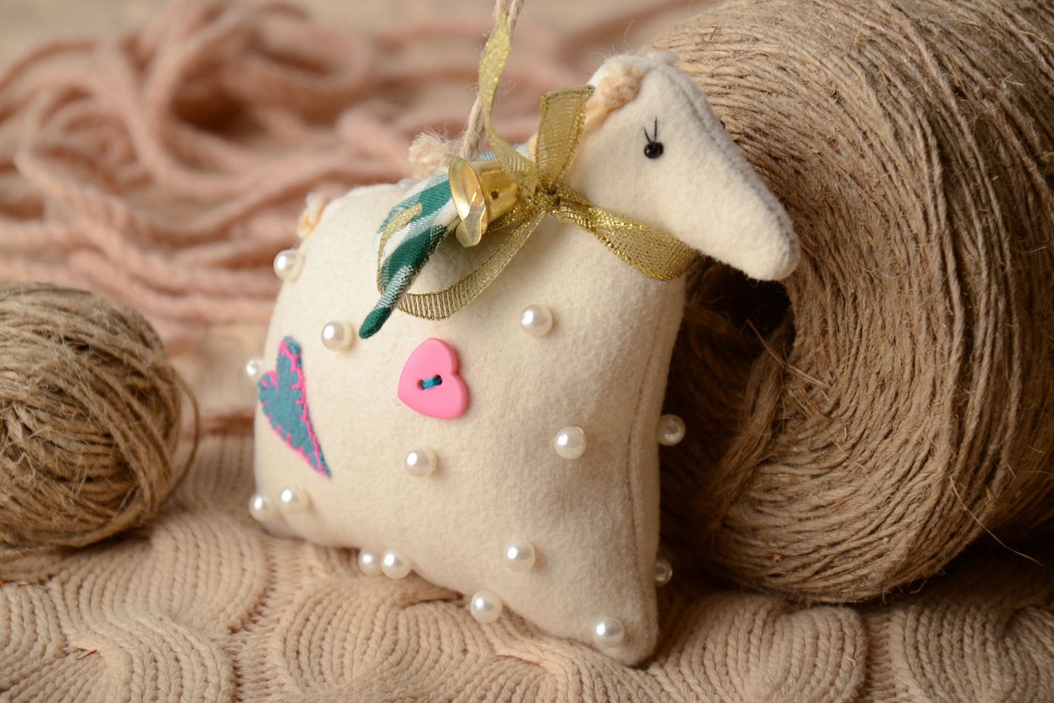 Handmade soft toy lamb with beads photo 1