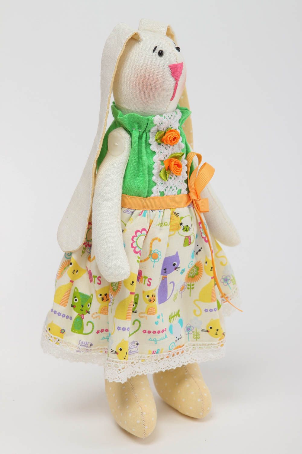 Handmade designer soft toy unusual textile toy bright rabbit for girls photo 2
