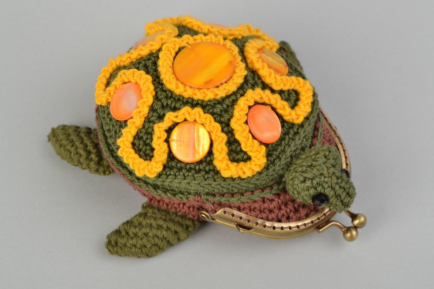 Porte-monnaie tricoté mou au crochet en coton fait main sous forme de tortue photo 3