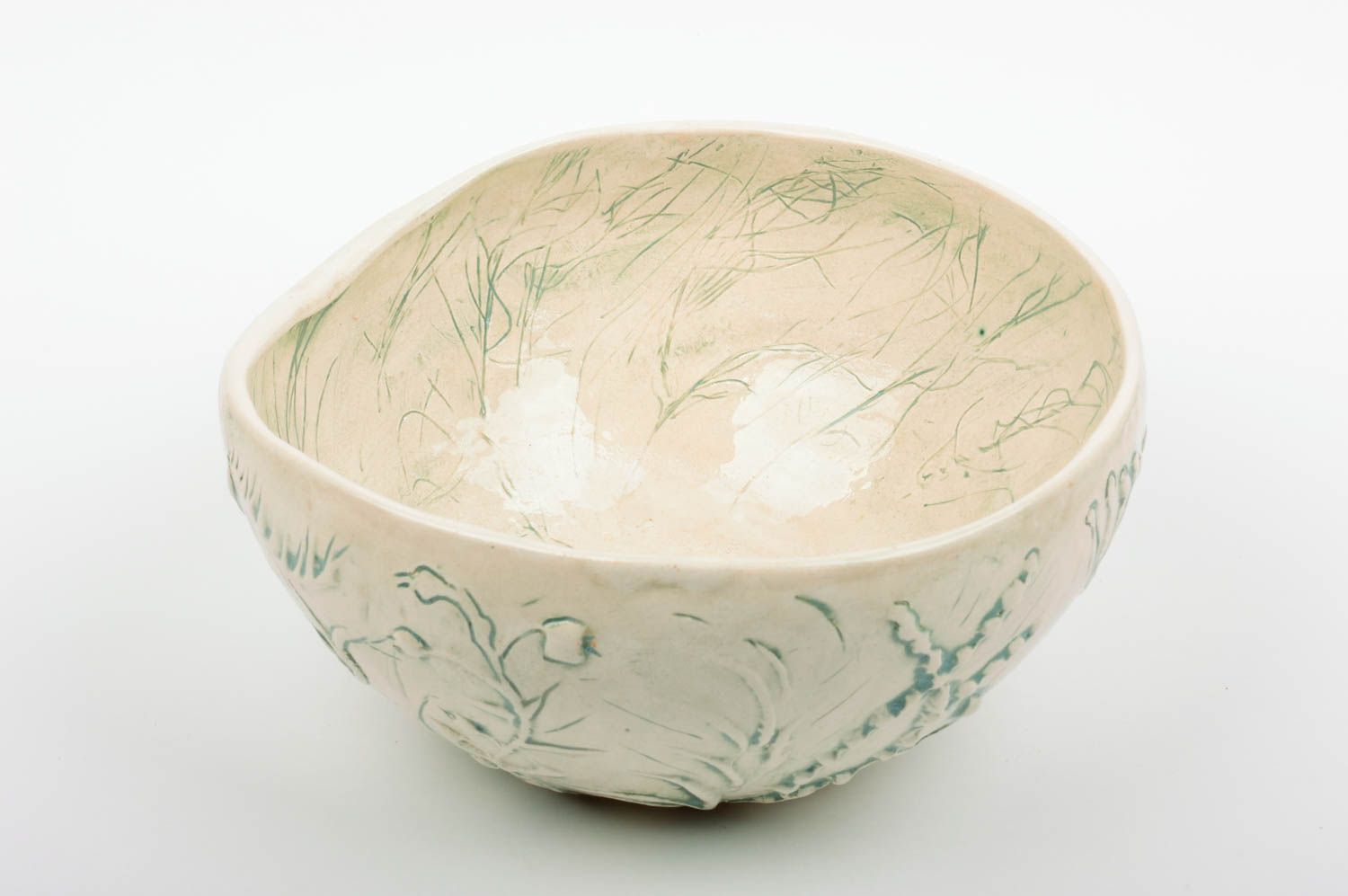 Tiefe Schüssel aus Ton mit Muster bemalt schön Keramik Schale handgemacht foto 3
