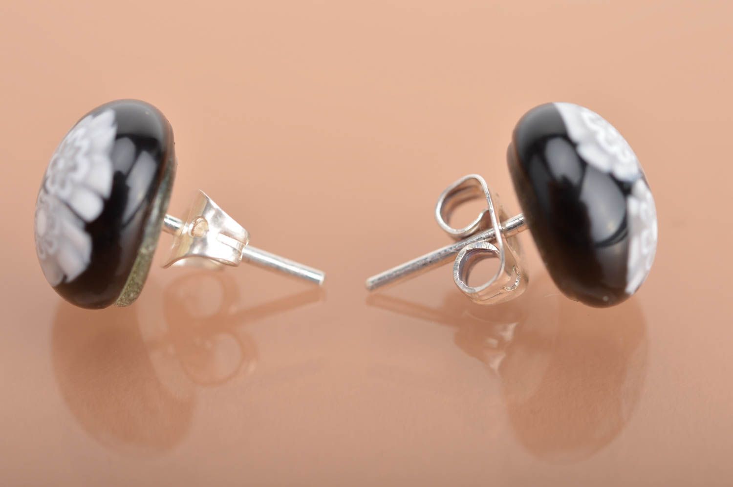 Beautiful black handmade designer millefiori glass earrings with silver fittings photo 4