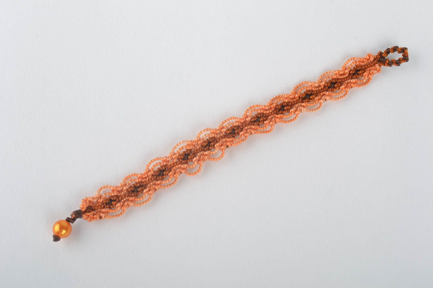 Браслет ручной работы оранжевый браслет на руку дизайнерское украшение макраме фото 4