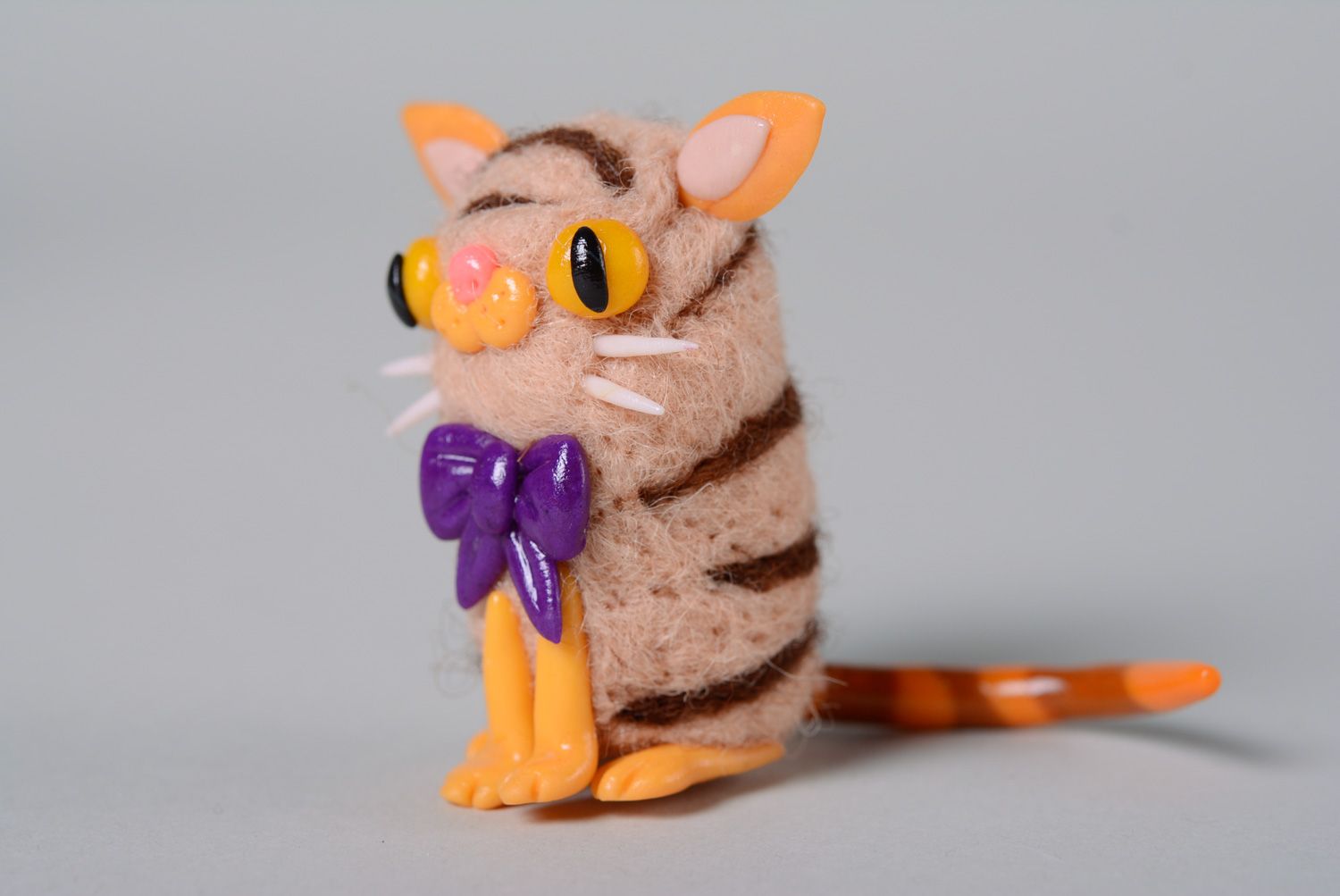 Homemade miniature toy felted of wool Cat photo 2