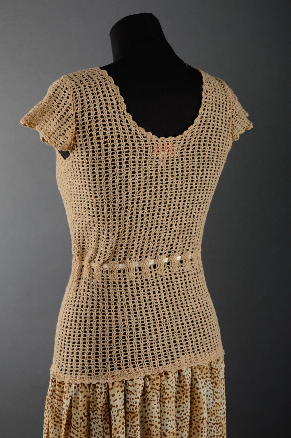 Long beige crochet dress photo 2