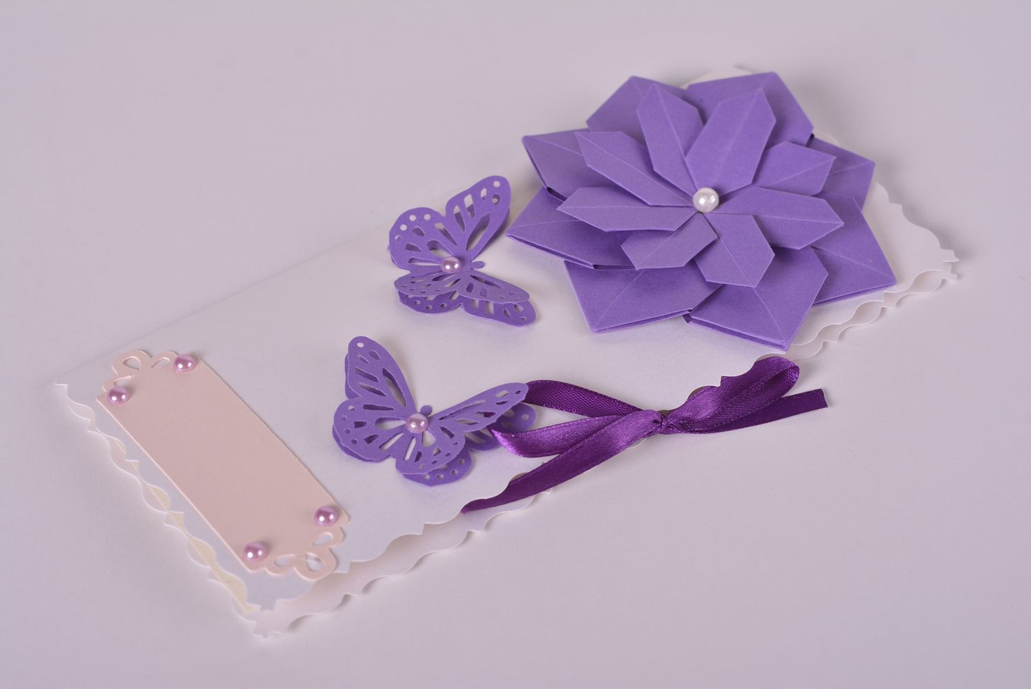 Carte de voeux fleur papillons faite main design scrapbooking Petit cadeau photo 1