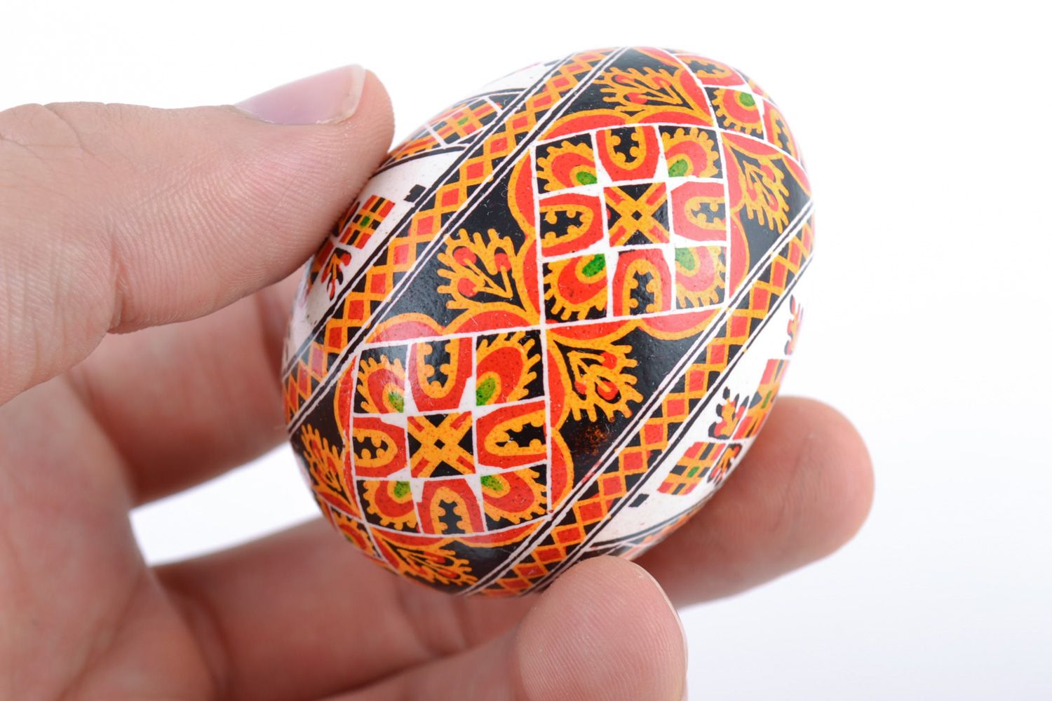 Bright painted handmade Easter chicken egg with beautiful patterns photo 2