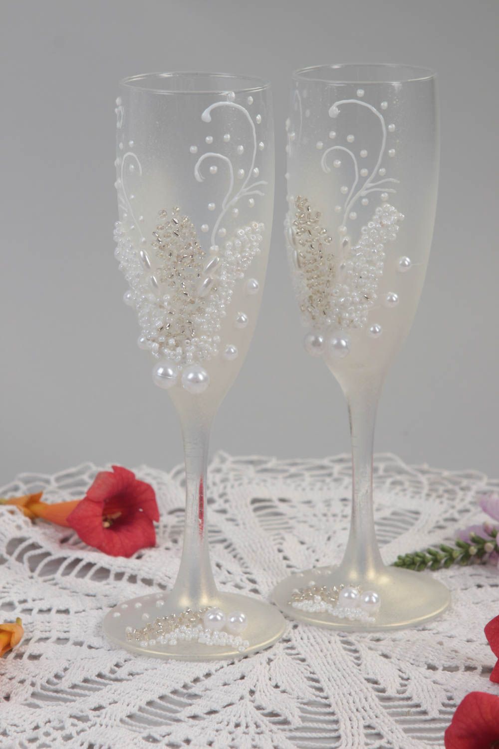 Flûtes à champagne fait main Verres à vin Service vaisselle blanches design photo 1