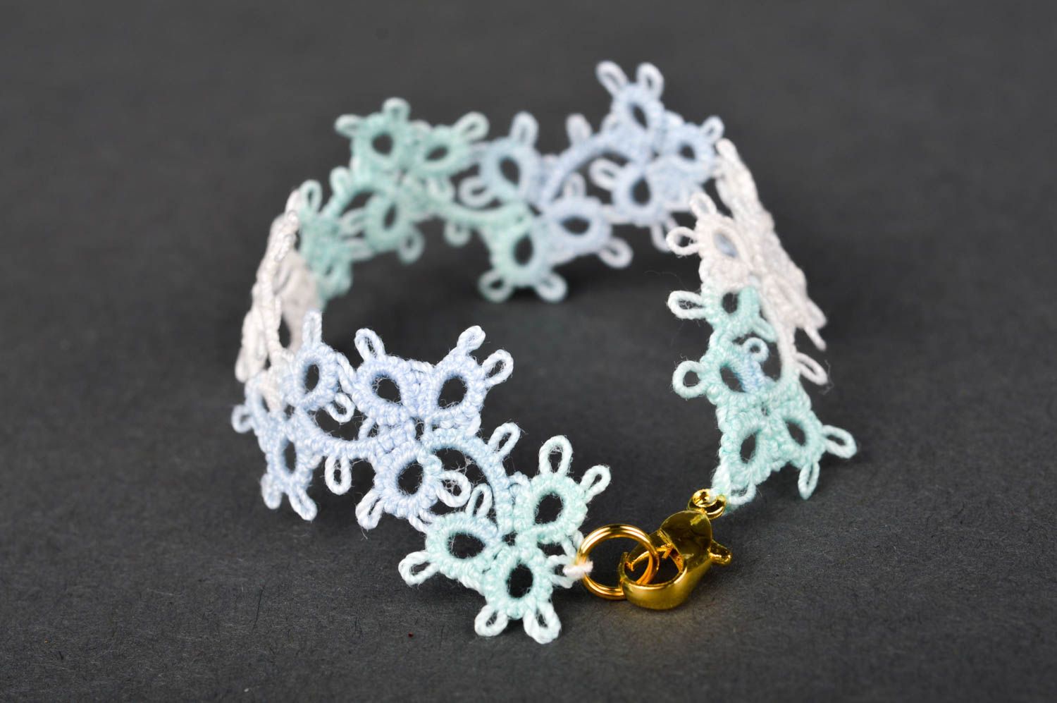 Handmade openwork bracelet tatting jewelry delicate designer bracelet for women photo 5