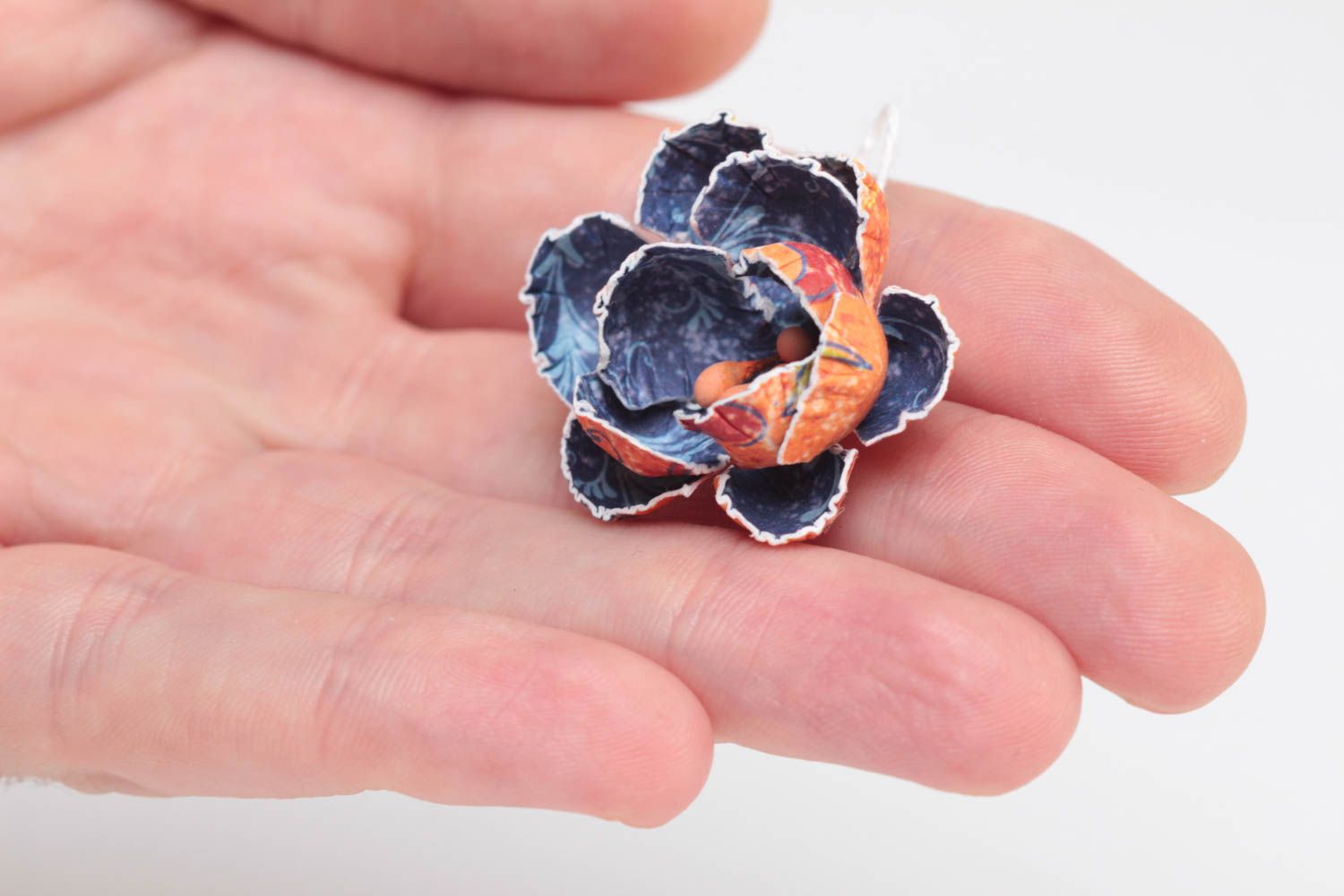 Fleur en papier pour scrapbooking faite main décorative peinte bleu orange photo 5