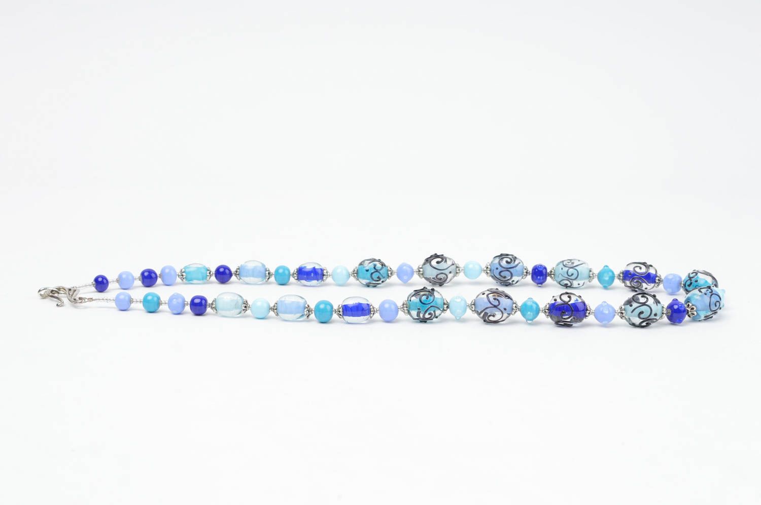 Collier fantaisie Bijou fait main perles de verre bleu clair Accessoire femme photo 2