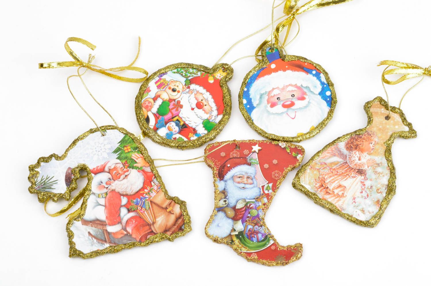 Handmade toy unusual Christmas tree pendant decorative pendant set of 5 items photo 2