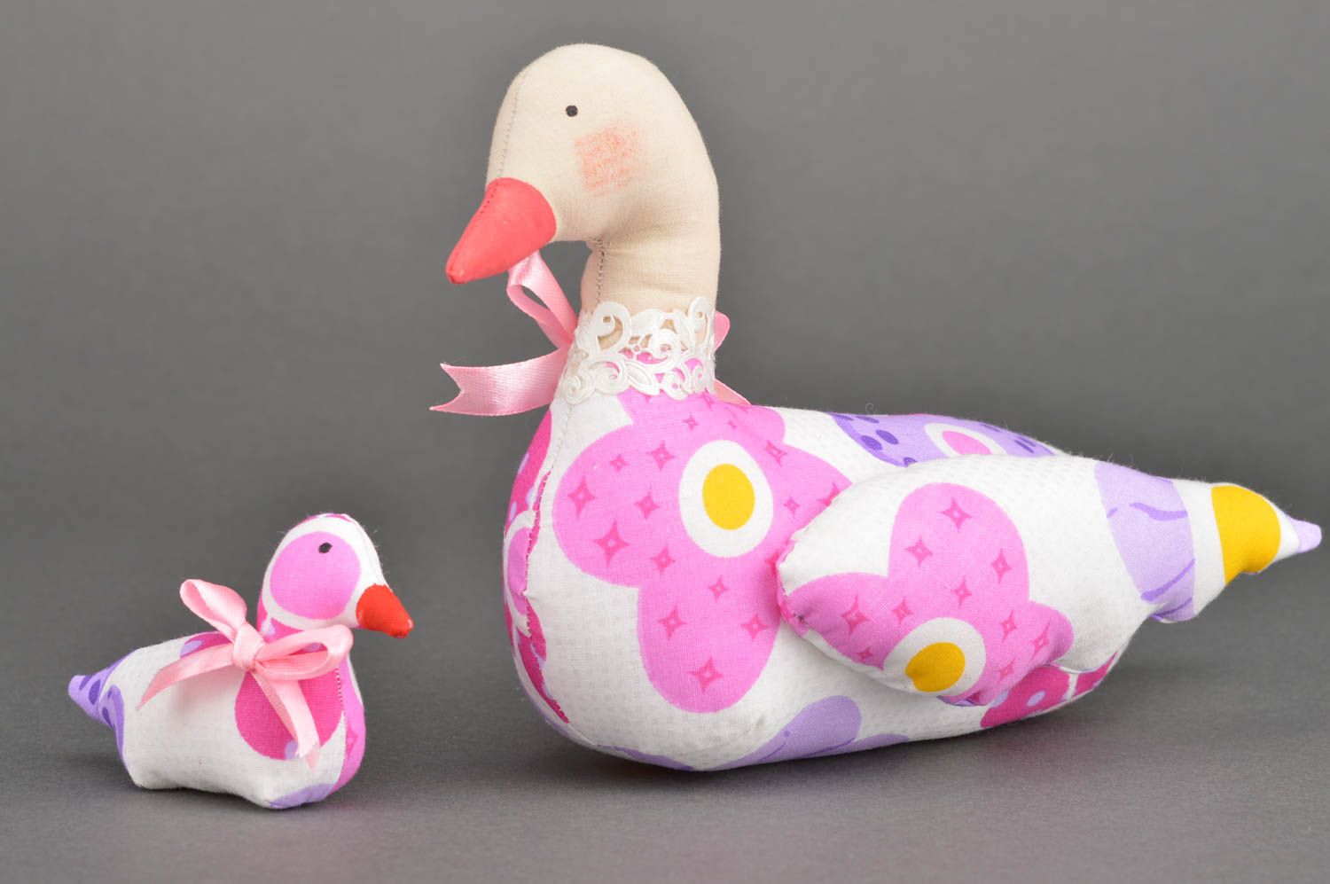 Мягкие игрушки утка с утенком из ткани ручной работы авторская красивая набор фото 2